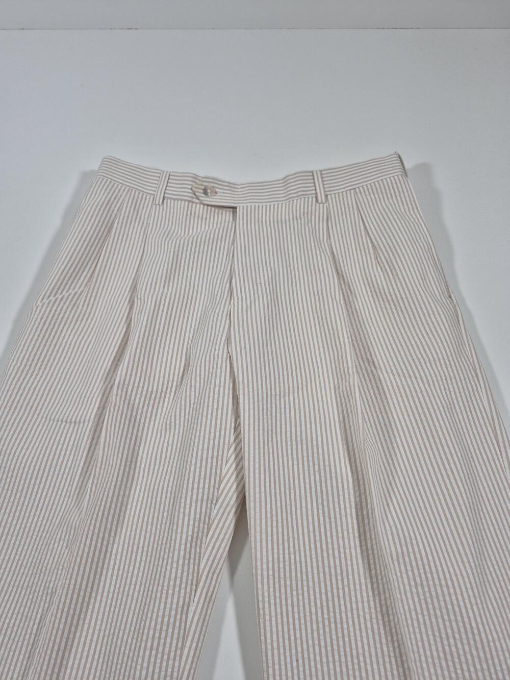 VTG Pants Mens 34x36 Beige Stripe Pleated Lined Cotton Blend Summer NWT - Picture 2 of 11